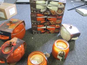 lot of casserole pumpkin dishes and...