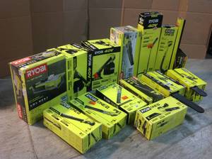 Mix lot of Ryobi Jet Fans, Chainsaws, Hedge Trimmer, Tile Saw etc. (various conditions) review all pictures