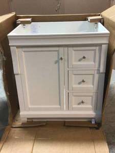 Home Decorators Collection Naples 30 in. W x 21.75 in. D Bath Vanity Cabinet in White (good condition) review all pictures