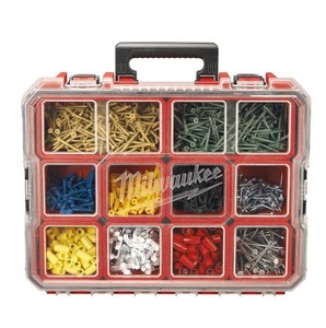 Milwaukee 10-Compartment Red Deep Pro Portable Tool Box with Storage and Organization Bins for Small Parts