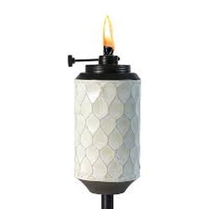 lot 25 image: TIKI Adjustable Flame 65.25-in Weathered White Resin Citronella Garden Torch