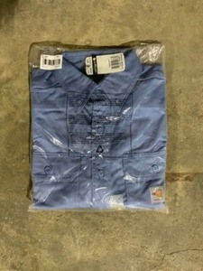 lot 2 image: Carhartt Mens Regular Medium Blue FR Classic Twill Long Sleeve Shirt. See Pictures