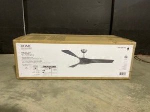 lot 5 image: Home Decorators Collection Wesley 52 in. IndoorOutdoor Greywood DC Motor Ceiling Fan with Remote Control. See Pictures