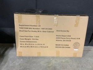 lot 20 image: Husky 2-Pack Steel Shelf Set in Black (36 in. W x 21 in. D) for Ready-to-Assemble 36 in. Garage Gear Cabinet. See Pictures