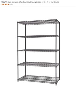 lot 30 image: TRINITY Black Anthracite 5-Tier Steel Wire Shelving Unit (48 in. W x 72 in. H x 18 in. D). See Pictures