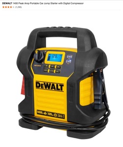 lot 33 image: DEWALT 1400 Peak Amp Portable Car Jump Starter with Digital Compressor. See Pictures
