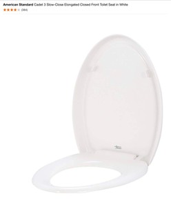 lot 35 image: American Standard Cadet 3 Slow-Close Elongated Closed Front Toilet Seats in White & CENTOCO 3 in. Raised Round Closed Front with Cover Toilet Seat. See Pictures