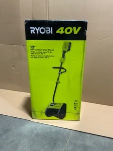 lot 45 image: RYOBI 40V 12 in. Cordless Electric Single-Stage Snow Shovel with 4.0 Ah Battery and Charger. See Pictures