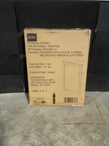 lot 57 image: Home Decorators Collection Fallworth 24 in. W x 32 in. H Framed Wall Mounted Mirror in Light Green. See Pictures