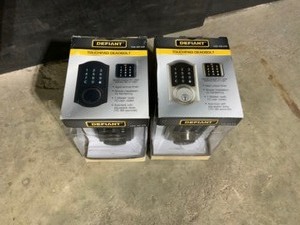 lot 61 image: Defiant Castle Aged Bronze & Satin Nickel Electronic Single Cylinder Touchpad Deadbolts. See Pictures