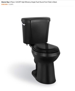 lot 69 image: Glacier Bay 2-Piece 1.28 GPF High Efficiency Single Flush Round Front Toilet in Black. See Pictures