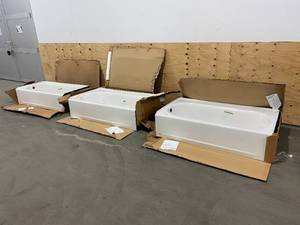 lot 60 image: AMERICAN STANDARD Lot of 3- Princeton Luxury Ledge 5 ft. Americast Left-Hand Drain Drop-in Rectangular Bathtubs in White