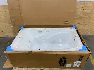 lot 108 image: JACUZZI Cetra Collection CT26036WLR2XXW 60 Alcove Whirlpool Bathtub with Two Side Skirted Panel and Left Hand Drain in White- Description Updated