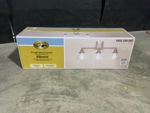 Hampton Bay Albona 3-Light Brushed Nickel Vanity Light with Clear Seeded Glass Shades. See Pictures