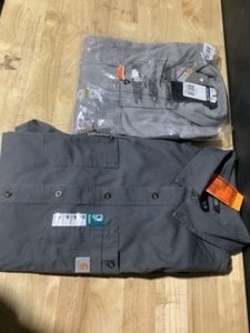 Carhartt Mens Regular Medium Gray FR Classic Twill & 3XL Navy CottonSpandex Rugged Flex Rigby Long Sleeve Shirts. See Pictures