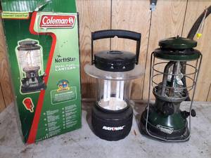 3 Vintage Coleman Lanterns of Different Years One Has Bag Good Condition