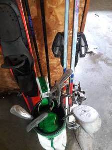 Various Sporting Goods Pieces, SCHUTT Helmet, SOLOMON ELAN MBX C7 Skis with SOLOMON 800 bindings, CONNELLY Water Ski, Baseball Bats, Golf Clubs