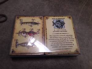 Vintage Duck Decoy, THIN ICE Tin Sign, Lures of the Past Playing Cards, and Yard Ornament Nice
