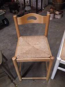 VINTAGE MALASIAN MADE RUBBERWOOD CHAIRS WITH NATURAL WOVEN RUSH SEATS PLUS EXTRA CHAIR - GOOD CONDITION MINOR WEAR &amp TEAR - SEE PICS