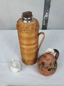 Weave Design Thermos, Aynsley Gravy Boat, and Water Jug
