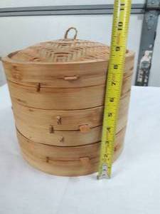 Vintage Large Bamboo Steamer Basket 10 Inch 2 Tier - Steam cooker for dim sum dumplings, bao bun, rice, fish, vegetable,&nbsphandmade kitchen cookware for steaming Chinese, Thai, Korean, Asian and Global healthy&nbspfood