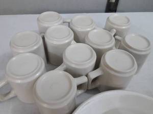 Great Set of All White Vintage BUFFALO China Diner Coffee Mugs Cups Restaurant Ware and Salad Plates - Some Embossed On The Bottom With The Buffalo  1950s - 1980s&nbsp