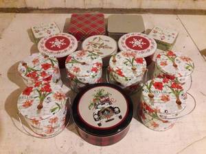 Various Designed Holiday Candy Sweets Storage Tins in Excellent Condition Perfect for Christmas