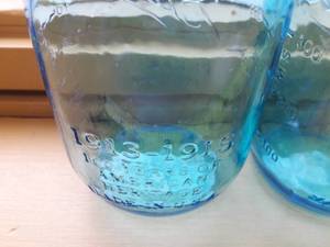 Pair of Vintage Blue Glass BALL PERFECT MASON Canning Jars 1913-1915 100 Years of Heritage Perfect Condition&nbspNo Lids