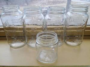 Lot of 5 Vintage Clear Glass ATLAS MASON Canning Jars with Measurement Indicators Perfect Condition No Lids