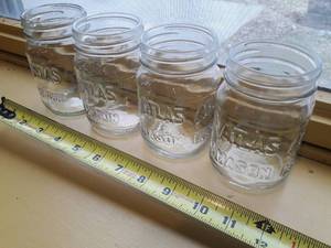 Lot of 4 Vintage Clear Glass ATLAS MASON WIDE MOUTH Canning Jars Perfect Condition No Lids