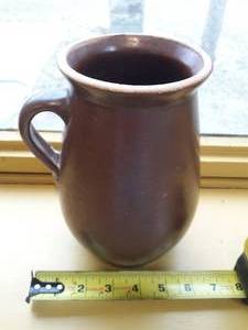 Antique Beautiful Handmade Salt Glazed Brown Crock Water Pitcher Stoneware Pottery Great Condition