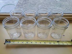 Lot of 8 Clear Glass KERR SELF SEALING WIDE MOUTH MASON Canning Jars No Lids in Perfect Condition