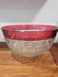 Vintage Glass Cake Stand and&nbspVintage Diamond Cut Cranberry Ruby Red Flash Glass Punch Bowl - Great Condition