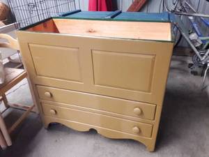 RARE Vintage Shaker Blanket Dresser Chest Cabinet Real Wood (Painted 20 years ago) Well Built and Sturdy Comes With Three Blankets - Top Lifts Up &amp Bottoms Two Drawers Slide Out&nbsp Very Unusual