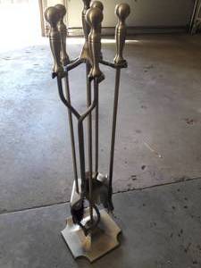 Almost New Fireplace Tool Set Polished Brass