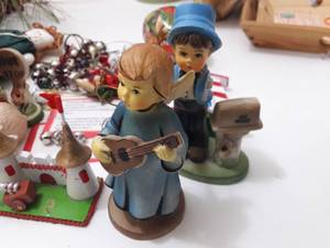 The Birth of Christ Nativity Scene With Creche &amp Figurines, Angels With Hummel Like Ornaments
