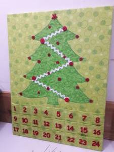 Hand Made Christmas Tree Advent Calendar with Day Markers &amp Pouches For Candy, Coin Etc - Count The Days To The Birth Of Jesus