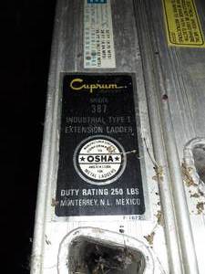 CUPRUM Model 387 Aluminum Two-Piece Ladder VERY LONG Unknown length Great Shape - Rubber Pads Are Worn