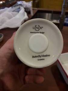 Cooking Cone Shape Strainer - Enamelware Container and Lenox Ceramic Coffee Travel Mug w Lid - Good Condition