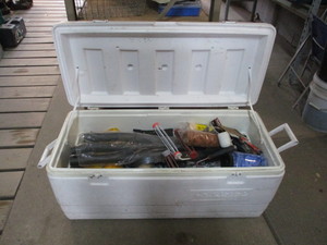 Large cooler full of Painting supplies