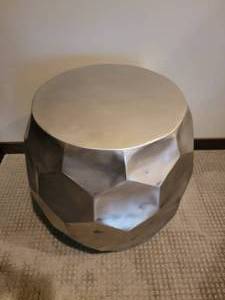 lot 3 image: Brushed Nickel Honeycomb Drum Table