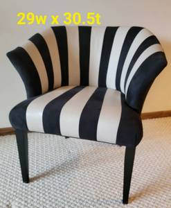 lot 1 image: Pearl Leather & Black Suede Striped Occasional Chairs