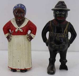 Antique Give me a Penny Cast Iron Bank Set