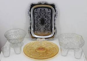 Carnival Glass Serving Tray & Misc