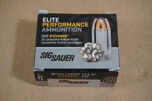 20 Sig Sauer 9mm Luger 124 Gr V-Crown JHP Ammo