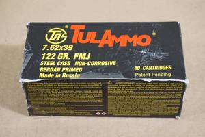 40 Tul Ammo 7.62 x 39mm 122 Gr FMJ Steel Case Ammo