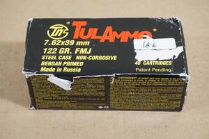 40 Tul Ammo 7.62 x 39mm 122 Gr FMJ Steel Case Ammo