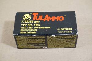 40 Tul Ammo 7.62 x 39mm 122 Gr FMJ Steel Case Ammo