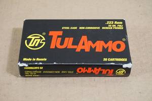 20 Tul Ammo .223 Rem 55 Gr FMJ Steel Case Ammo