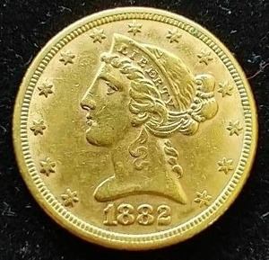 1882 Liberty Head $5 Gold Coin